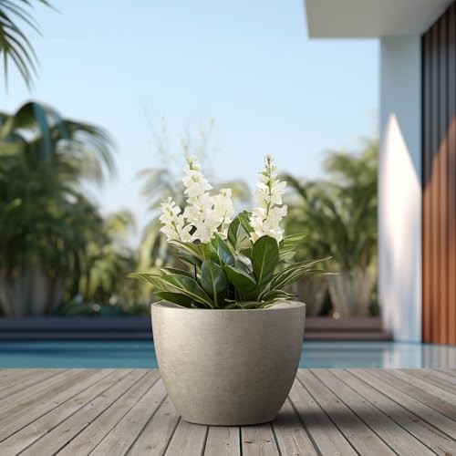 Weathered Concrete Planter 13" Tall All (Buff Concrete / 17.3"Dia x 13"H)