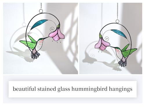 Stained Glass Hummingbird Window Hangings with Flowers