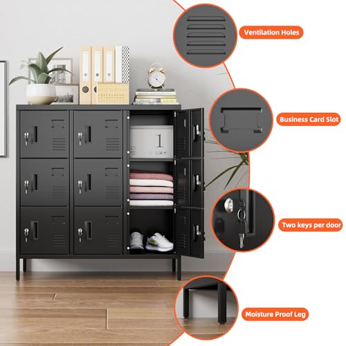 9 Door Metal Locker with Lock and Card Slot (Black / S-9 Doors)