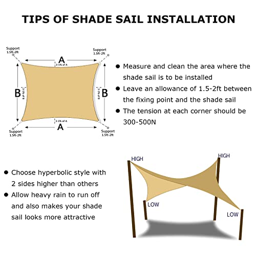 6'X24' Sun Shade Sail Sand Curved Rectangle Customizable