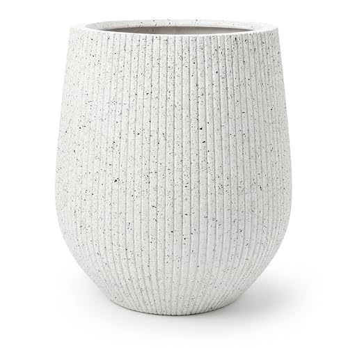 Signature Mount Wilson Modern Indoor Outdoor Fiberstone Tapered Planter (Ribbed White / 11'' D x 12'' H)