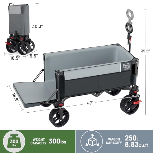 47" L Collapsible Folding Wagon with Tailgate & Brake (Gray / 250L)