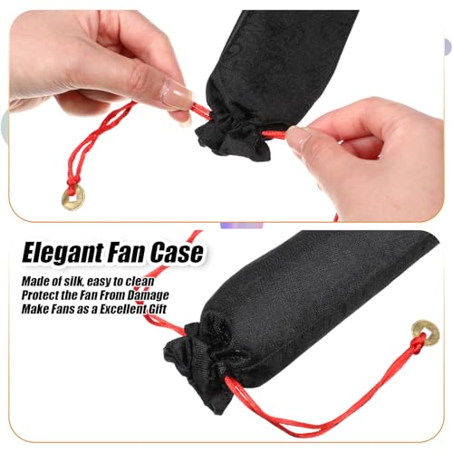 2 Packs Large Folding Hand Fans (Black and Orange)