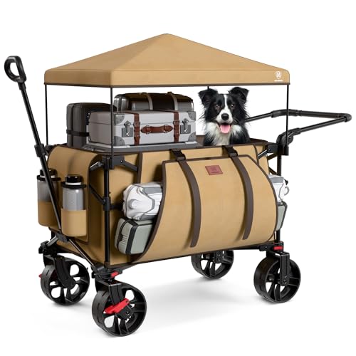 Folding Push Wagon with Canopy (Khaki)