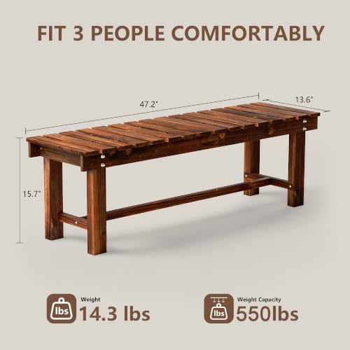 47.2" Outdoor Garden Bench (Carbonized Brown / 47.2 IN)