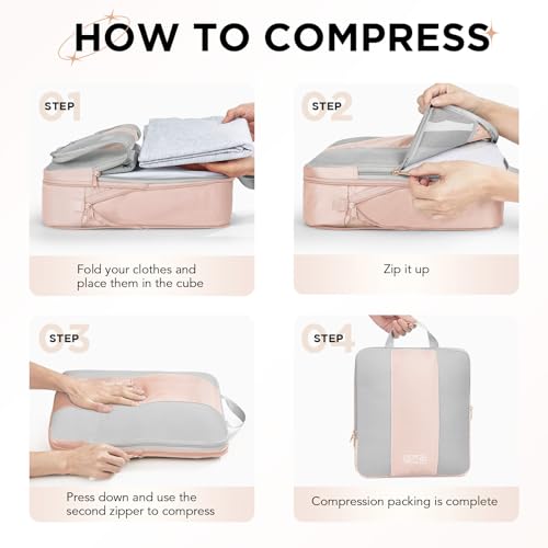8 Set Compression Packing Cubes for Travel Gifts Mom Women (Beige)