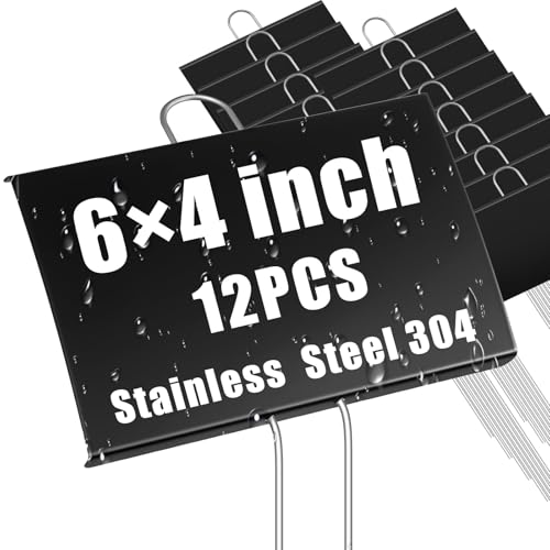 12 Pcs Large Plant Marker (4'' X 6'' with 11'' Stake / Black)