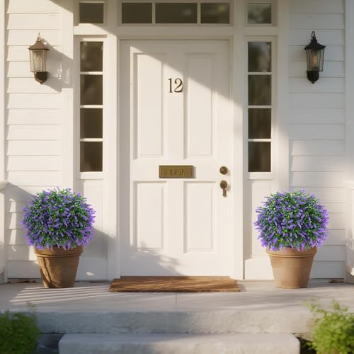4Pack Fake Lavender Topiary Ball with Boxwood Leave & Ground Spike (Lavender-4pcs)