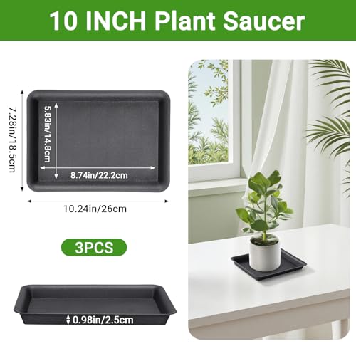 10 Inch Plastic Plant Tray Saucer Rectangular (10 Inch / Black)