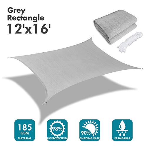 12'x16' Sun Shade Sail Gray Curved Rectangle (Gray / 1 2' X 1 6')