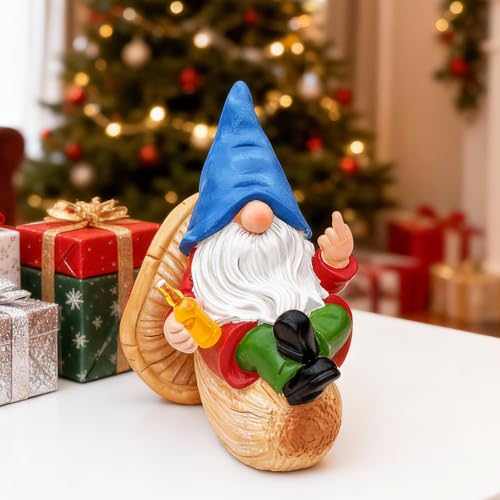 Middle Finger Gnome Statue Naughty Garden Gnomes Funny Drunk Gnome on Mushroom Indoor Outdoor Summer Decoration for Yard Lawn Home Christmas Birthday Gag Gift (Beer Gnome)
