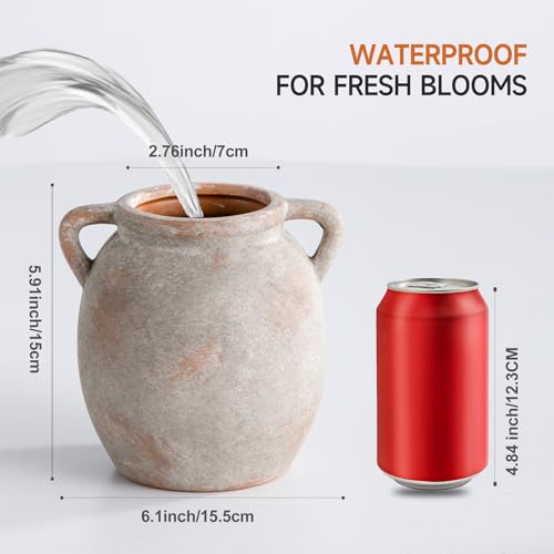 Ceramic Flower Small Vase 6 inch Farmhouse Rustic Vase Decorative Pottery Terracotta Vases for Home Decor Table Mantle Fireplace Living Room Bathroom Wedding Centerpiece (S-terracotta)