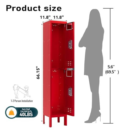 Metal Lockers (Red / 2 Door-(66.15" H x 11.8" W x 11.8" D))