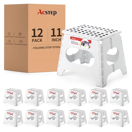 12 Pack 11 Inch Folding Step Stool (White / 11 Inch( Pack of 12))