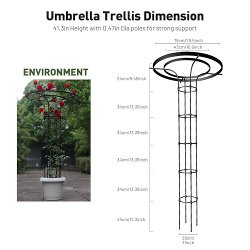 Umbrella Top Garden Trellis for Climbing Plants Outdoor (Extra Tall - 82.7" Height / Umbrella Shape)
