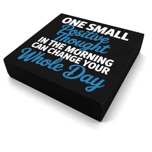 HEYBIG Encouragement Quote Decor Sign ONE SMALL Positive Thought IN THE MORNING CAN CHANGE YOUR Whole Day For Home Bathroom Office Desk Shelf Cubicle Decorations 5.1 x 5.1 inch (Motivation Office)