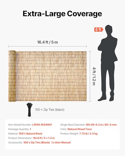 Natural Reed Fencing (Natural Wood Tone / 4ft x 16.4ft)