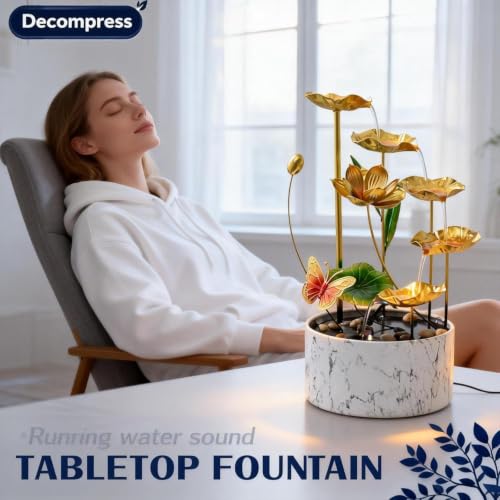 16 Inch Gold LED Metal Tabletop Water Fountain (Large Gold)