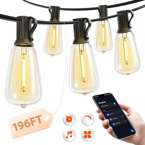 196(49FT*4) Outdoor String Lights with APP LED Edison Waterproof (Black-Smart / 196FT)