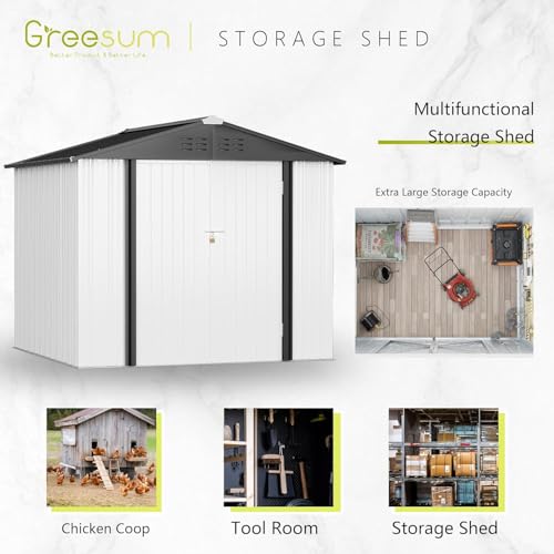 8x6FT Outdoor Storage Shed Utility Tool Shed (8x6 / White)