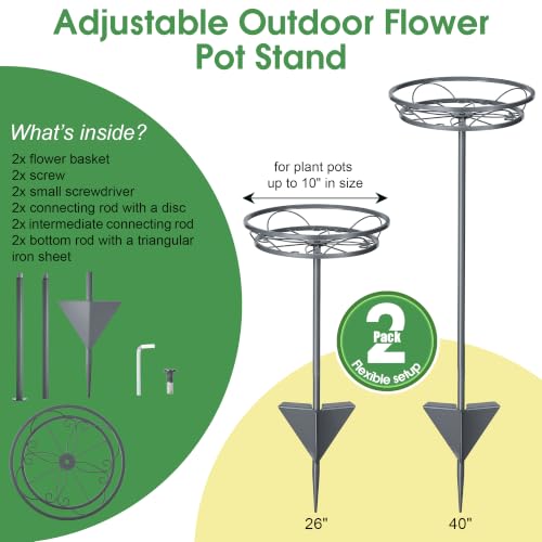 2 Pack Adjustable Outdoor Flower Pot Stand (Grey)