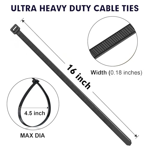Zip Ties RAZCC 1200pcs Black Cable Zip Ties 16 Inch (Wideth 0.18")