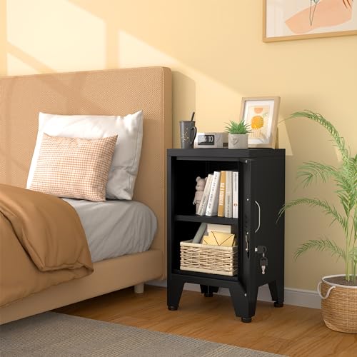 24.4" H Black Metal NightStand Locker Storage Cabinet with 1 Doors