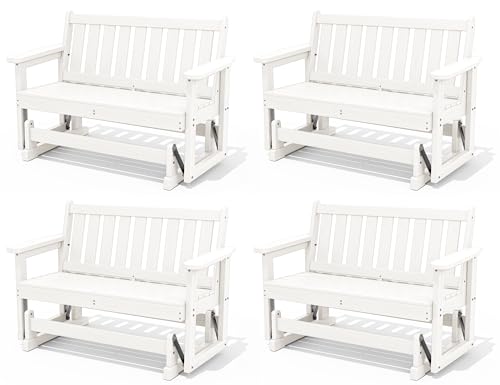 HDPE Outdoor Glider Bench Set of 4 (White / 4 Pack)