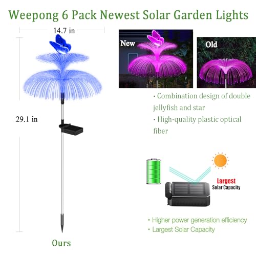 Solar Garden Lights Waterproof 6 Pack Solar Lights Outdoor Decorative 7 Color Changing Double Jellyfish and Butterfly Flower Yard Garden Decor Lawn Christmas Outside