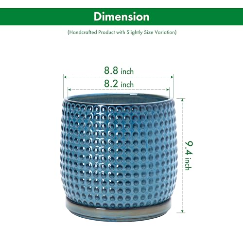 Beaded Ceramic Pot with Saucer (8.8 Inch / Ocean Teal)