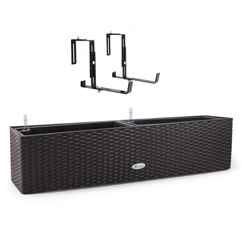 31.5 Inch Self Watering Rail Window Box with Bracket (80B / Brown)