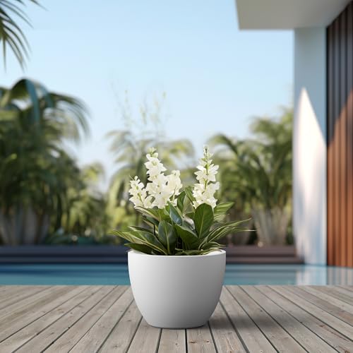 Large Round Tapered White Concrete Planter 10.6" Tall (White / 14.2"w x 10.6"h)