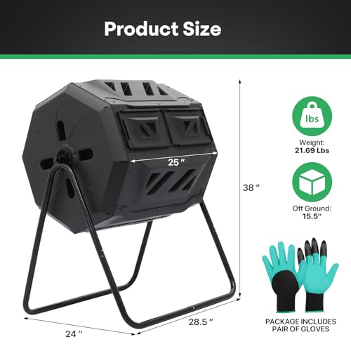 43 Gallons Dual Compost Tumbler with 2 Sliding Doors (43 gallons)