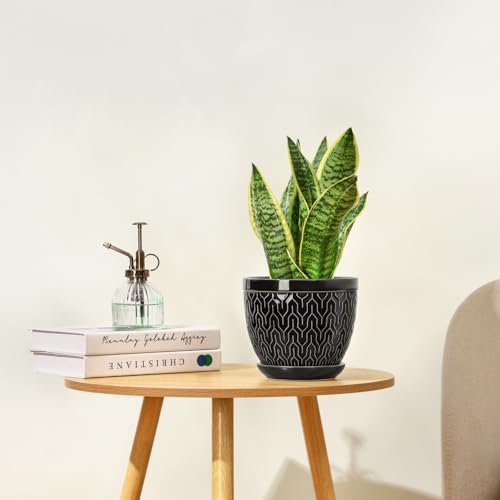 Sureasy 6.5 Inch Ceramic Plant Pots (Black / 6.5 inch)