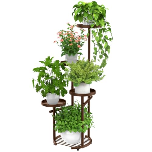 Tall 5 Tier Round Metal Corner Plant Stand Indoor (Brown / 5-Tier Round Base)