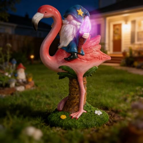 Gnome Flamingo Solar Garden Statue Outdoor Figurine Decor Lights (Flamingo)