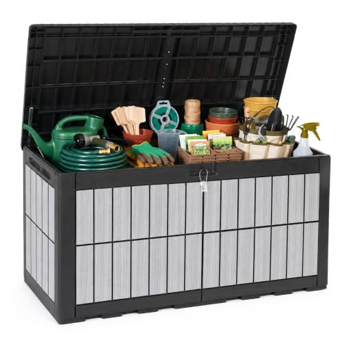 134 Gallon Outdoor Deck box w (Wood-Grain Deck Box / 134 Gallon / Wood-Grain Gray)