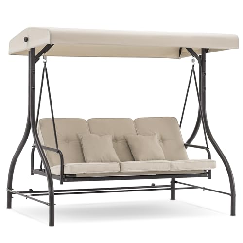 3 Seat Outdoor Patio Swing Chair (Beige)