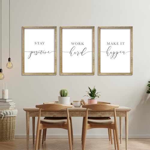 Inspirational Quotes Wall Art Decor 3 Piece 11"X16" Wood (16"L x 11"W / Stay Positive Work Hard Make It Happen（Wood))