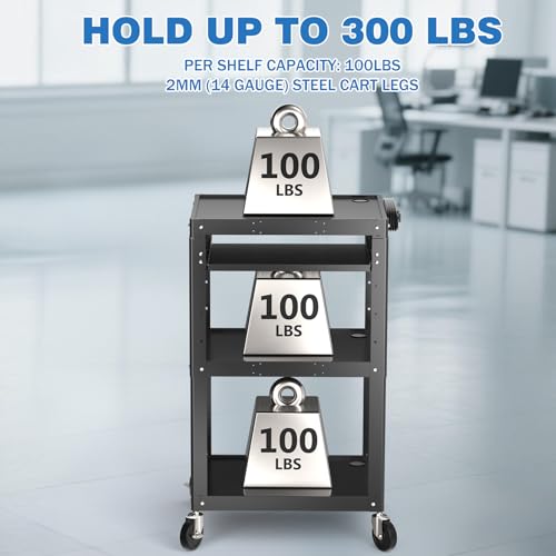 Steel AV Cart on Wheels (3 Shelf with Keyboard Tray (AV-J))