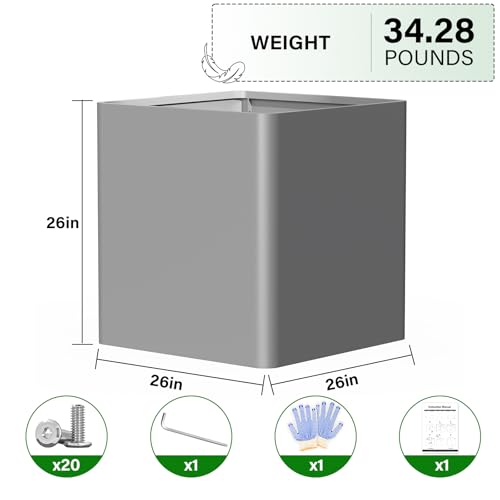 Square Metal Planter Box (Gray / 26"L x 26"W x 26"H)