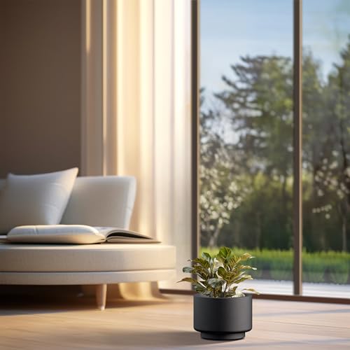 Small Round Pedestal Black Concrete Planter 10" Dia (Black / 10" Dia x 7.1"H)
