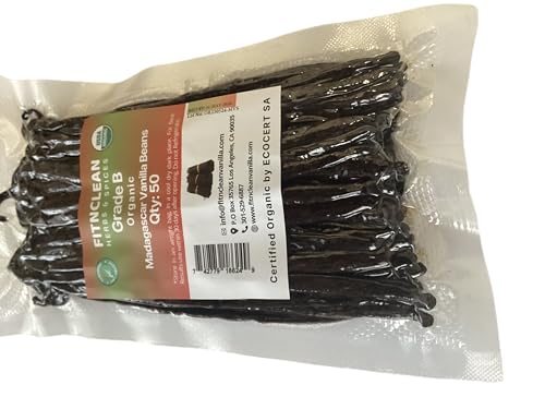 50 Madagascar Organic Vanilla Beans Grade B. Certified USDA Organic. 5" (5.3 Ounce (50 Count))