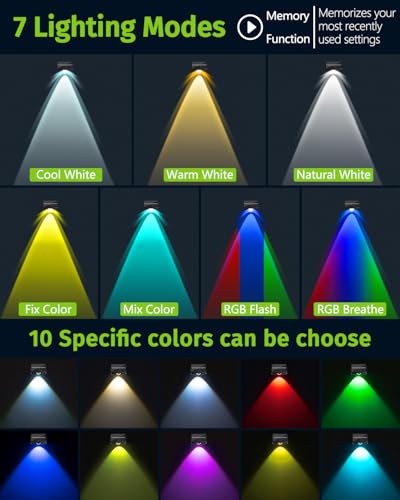 Solar Fence Lights Outdoor Waterproof High Brightness LED Spot Lens Deck Lights 7 Mode Warm & Cool White RGB Solar Powered Wall Lighting Decor for Outside Patio Step Backyard Railing Pool (8 Count)