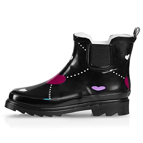 Women's Waterproof Ankle Rain Boots (11 / Black Argyle Heart)