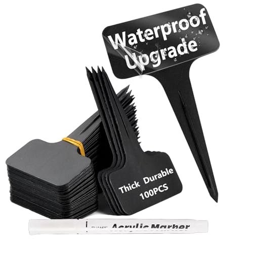 100 Pcs Waterproof Black Durable Plastic Plant Outdoor Garden Labels Nursery Markers T (100 Count)