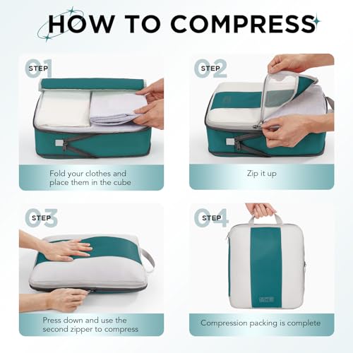 10 Set Compression Packing Cubes for Travel Essentials (Dark Blue Green)