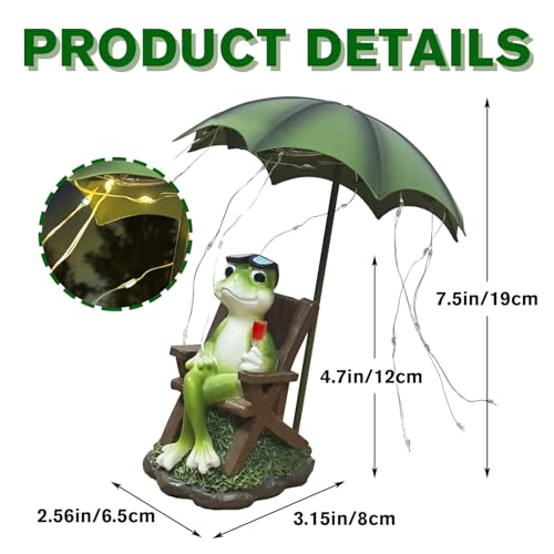 Solar Red Wine Frog Statue Umbrella LED Lantern Waterproof Yard Decor