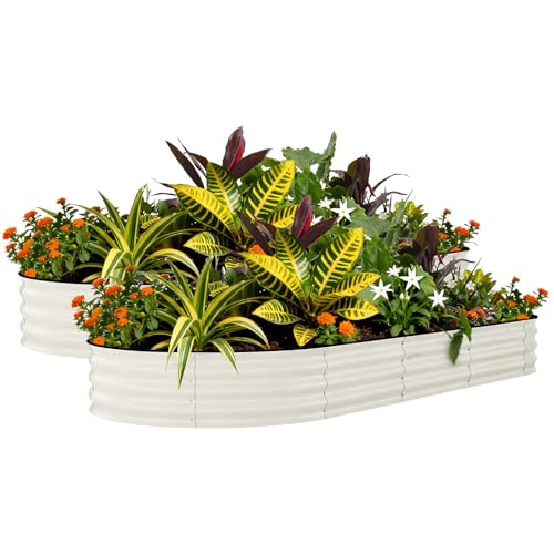 2 Pack 8x4x1.5ft Galvanized Raised Garden Bed (Beige-oval / 8x4x1.5ft 2pcs)