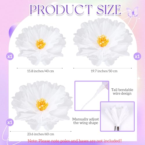 3 Pcs Giant White Silk Flowers Decoration for Wedding (Flower / White)